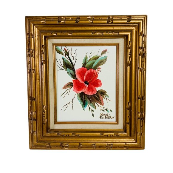 Hollywood Regency Original Floral Oil Painting Ornate Golden Wood Frame Signed - Picture 10 of 10